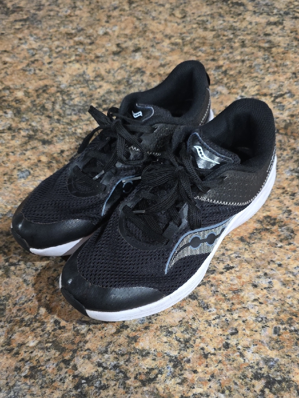 Saucony Black and White Mesh Lace-Up Running Shoes